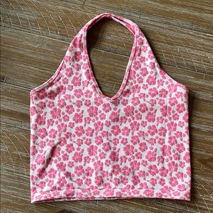 Forever 21 Pink Floral Ribbed Halter Tank Top- Small